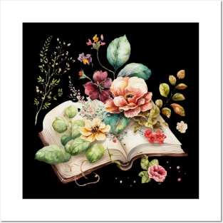 Book lover gift with watercolor flowers Posters and Art